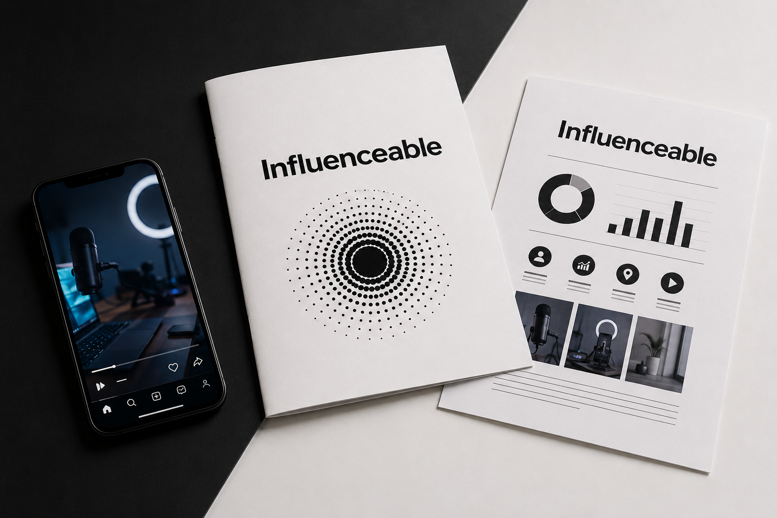 Influenceable campaign materials beside a phone
